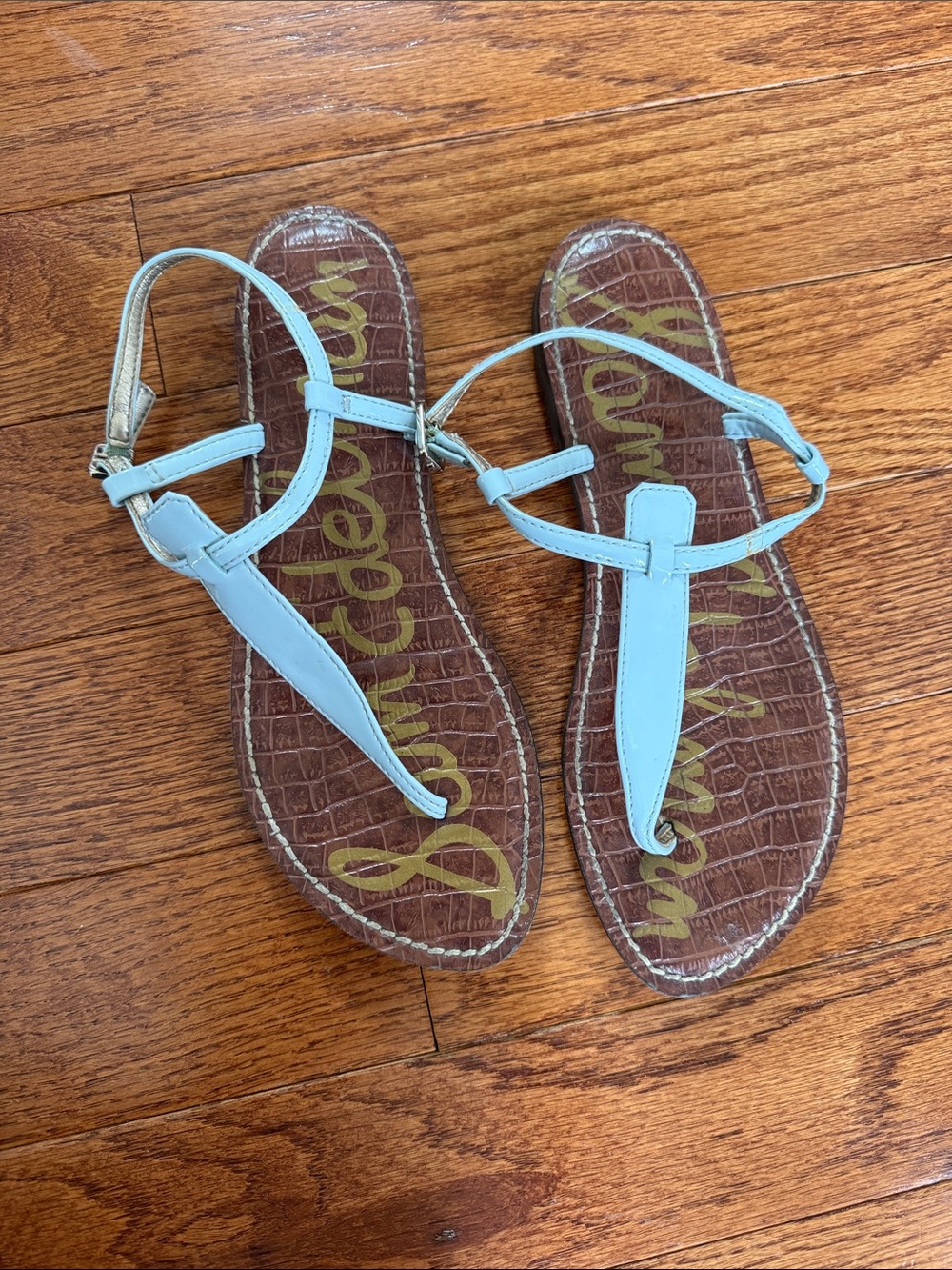 Sam Edelman Light Blue Leather T-Strap Sandals